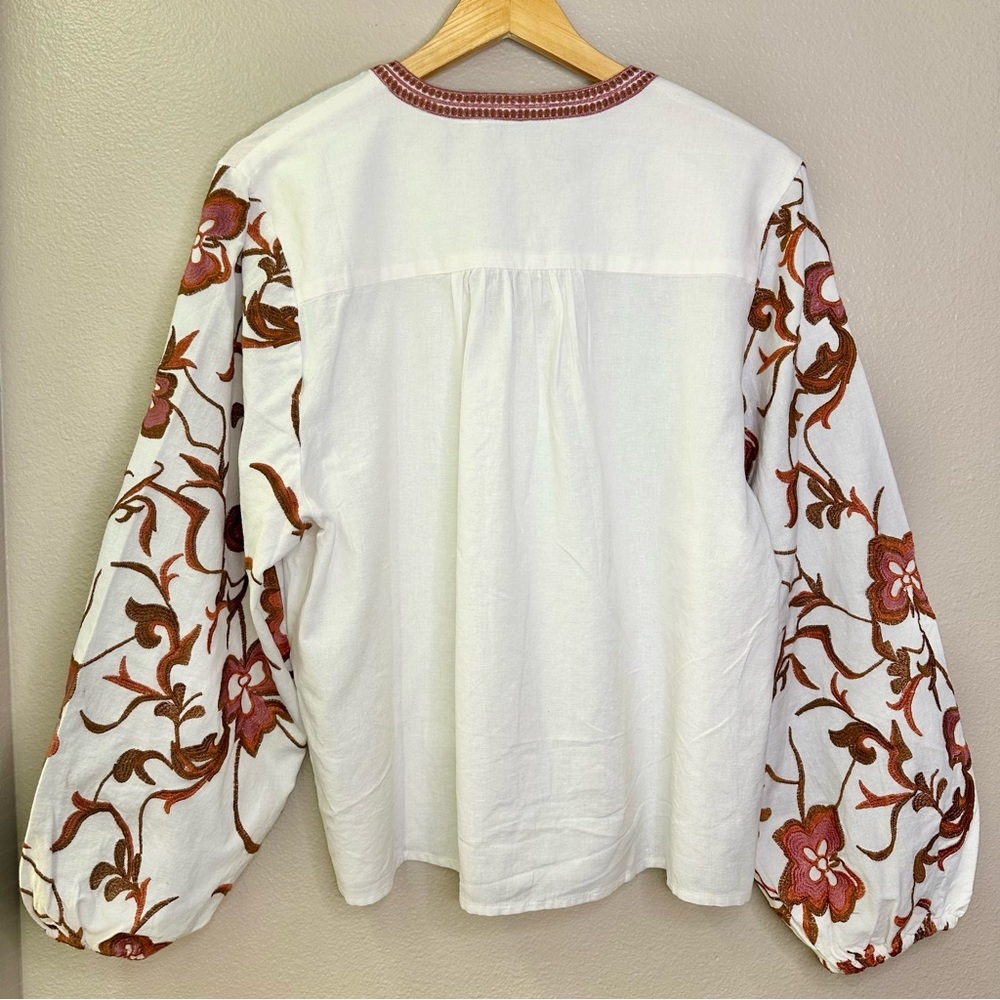NWT Calypso St Barth Linen Cotton Blend Floral Embroidered Balloon Sleeve Blouse - Picture 3 of 8